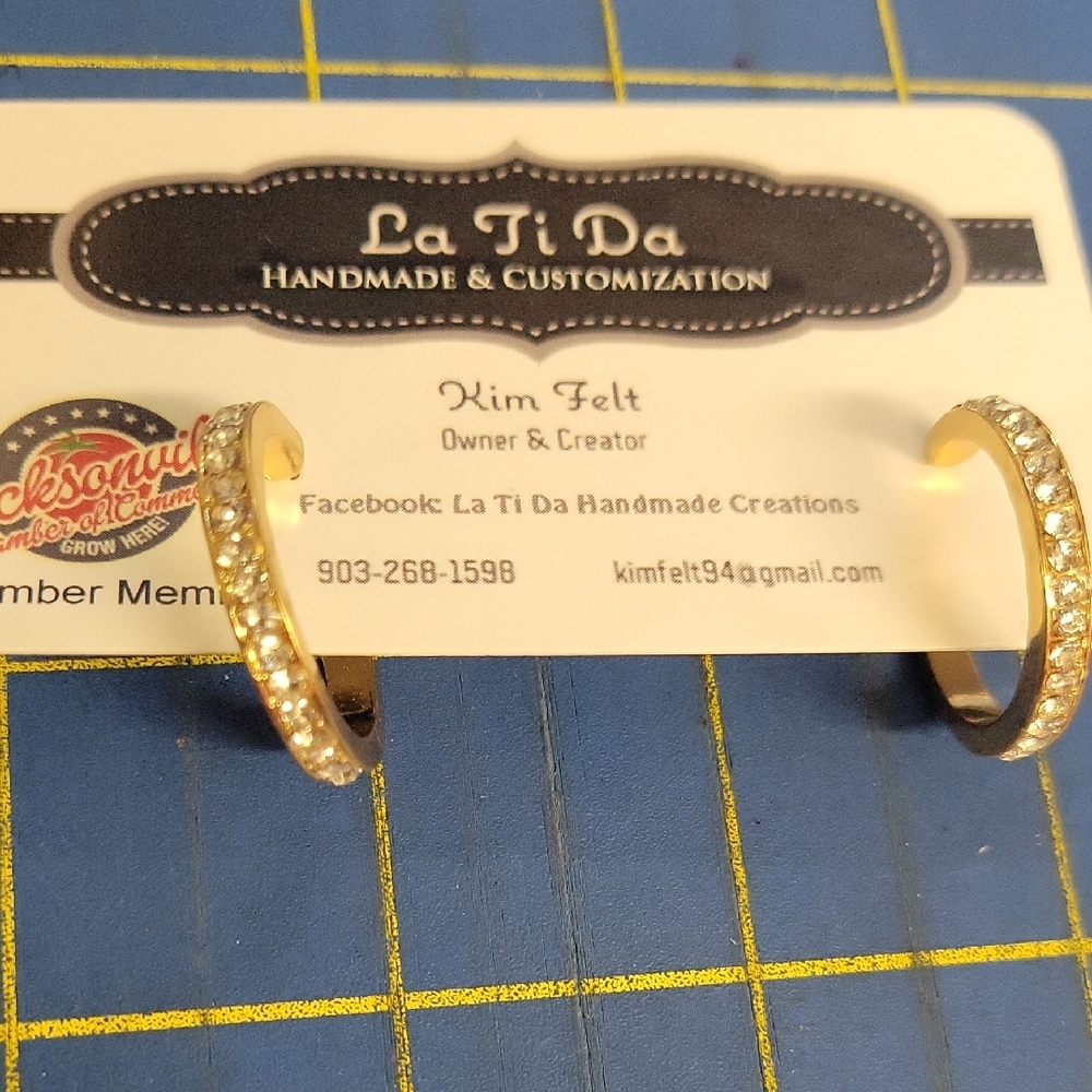 Gold Tone Diamond Faux Hoop 1